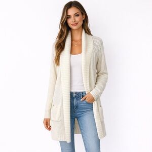 Gap Ivory Long White Cable Knit Sweater Coat Cardigan XL